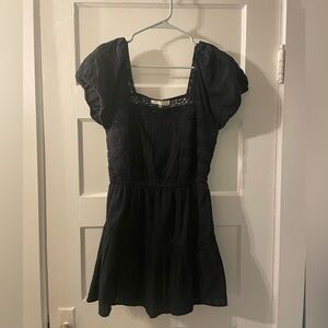 Black LoveShack Fancy square neck dress with puff sleeves. Size S.